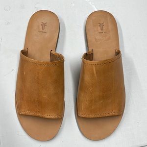 Frye Tan Leather Slide Sandals